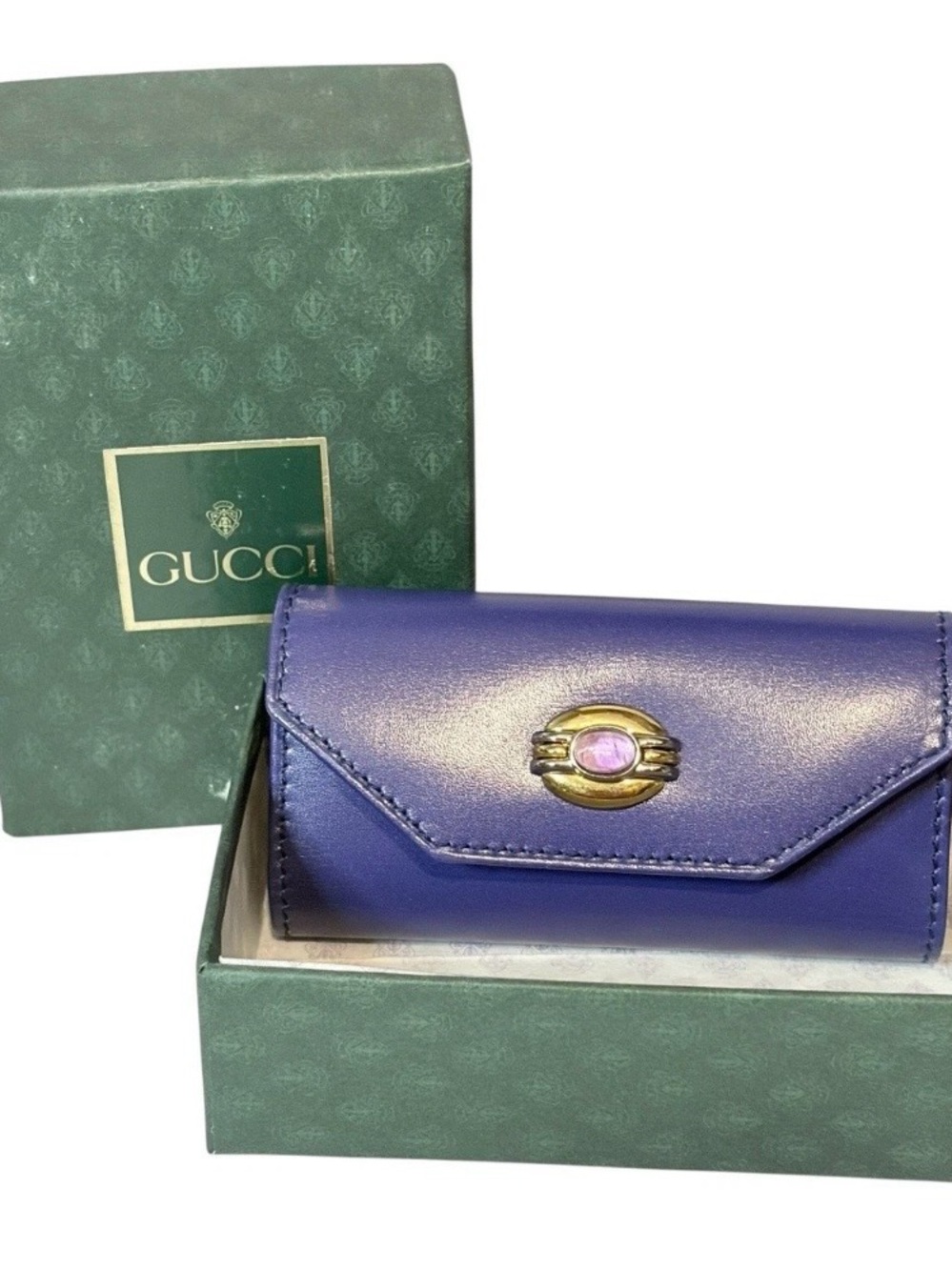 Purple Leather Key Holder with Gold & Silver Cabochon Accent